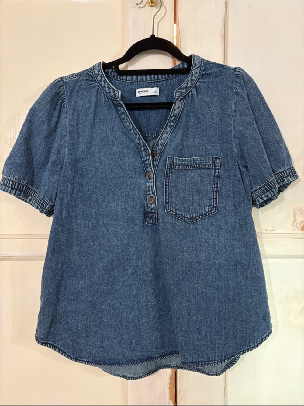 Sonoma Medium Indigo Denim Short Sleeve Henley Top
